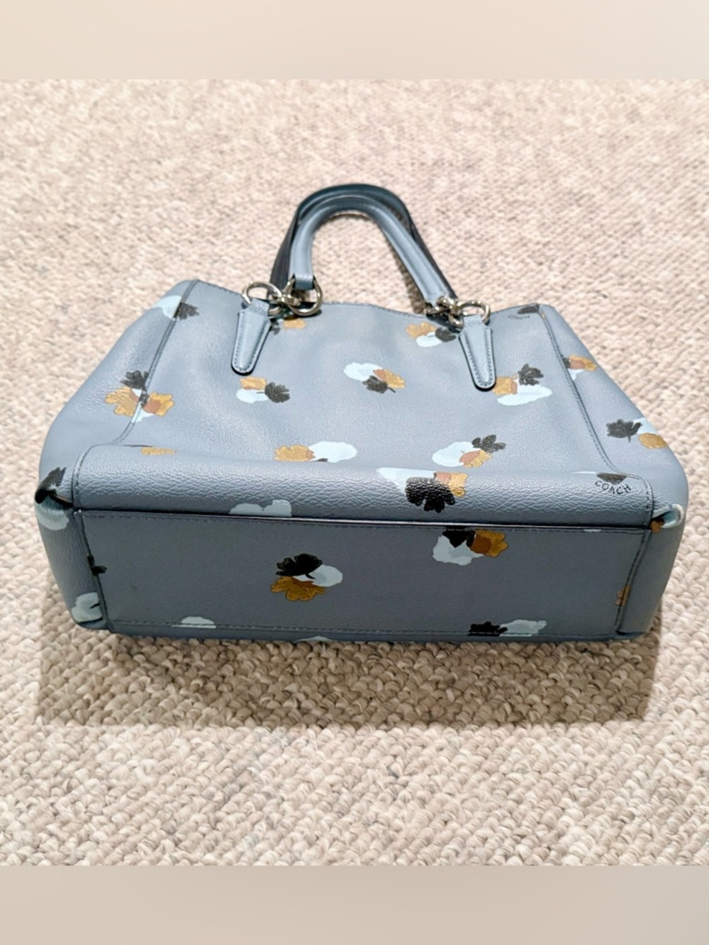 Coach Gray Blue Floral Print Structured Satchel Handbag - Picture 3 of 8